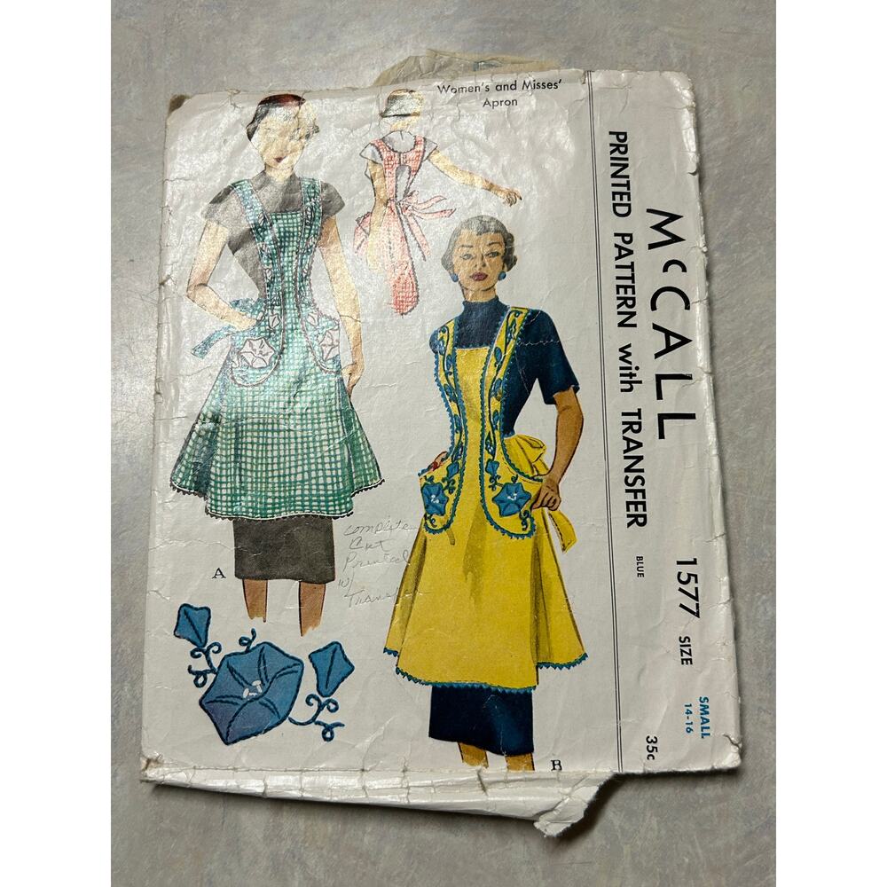 Vintage 1950's McCall Pattern #1577‎ Full-Length Apron Size Small